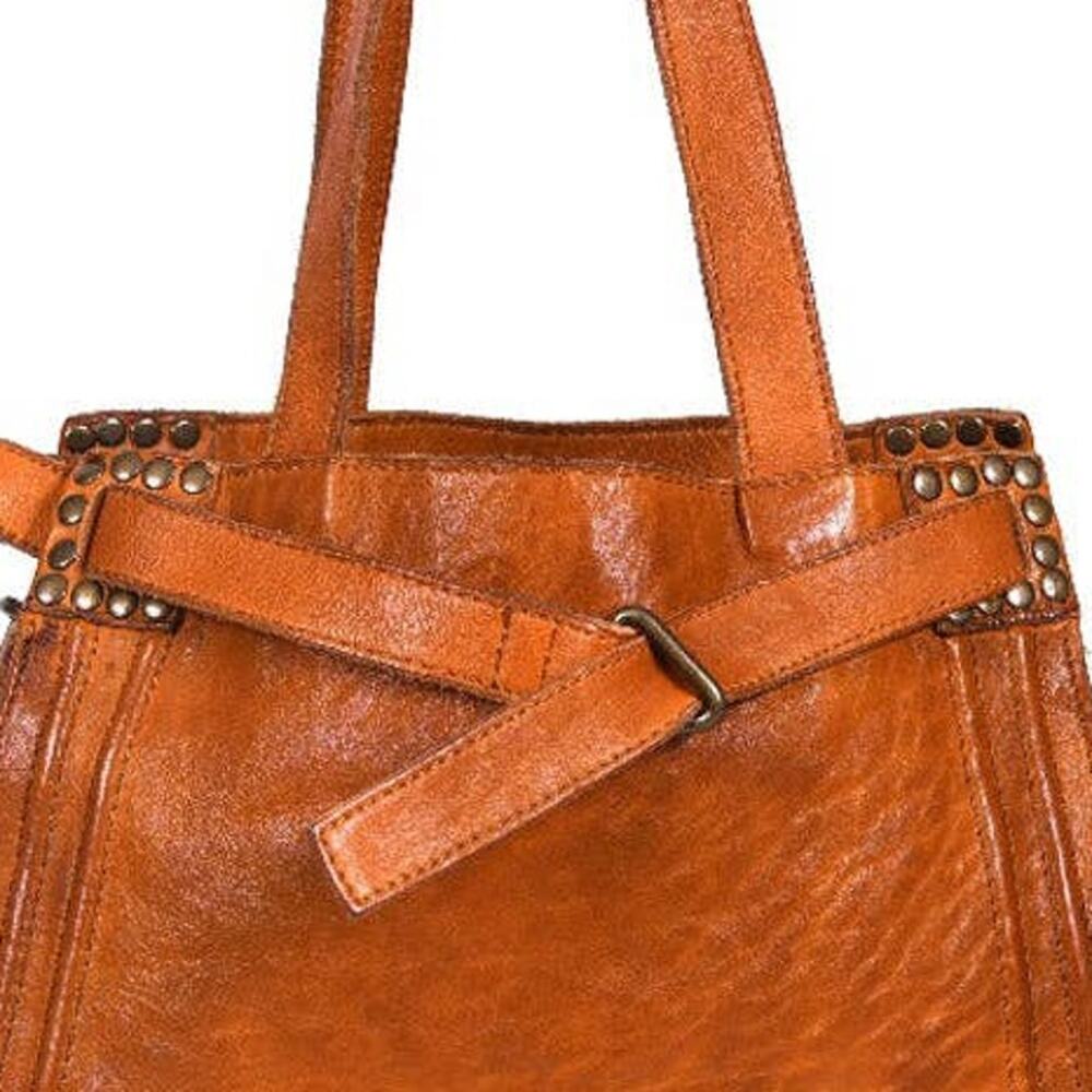 Never Mind Hand-Dyed Full Grain Leather Western Satchel Bag Tan - Picture 2 of 2